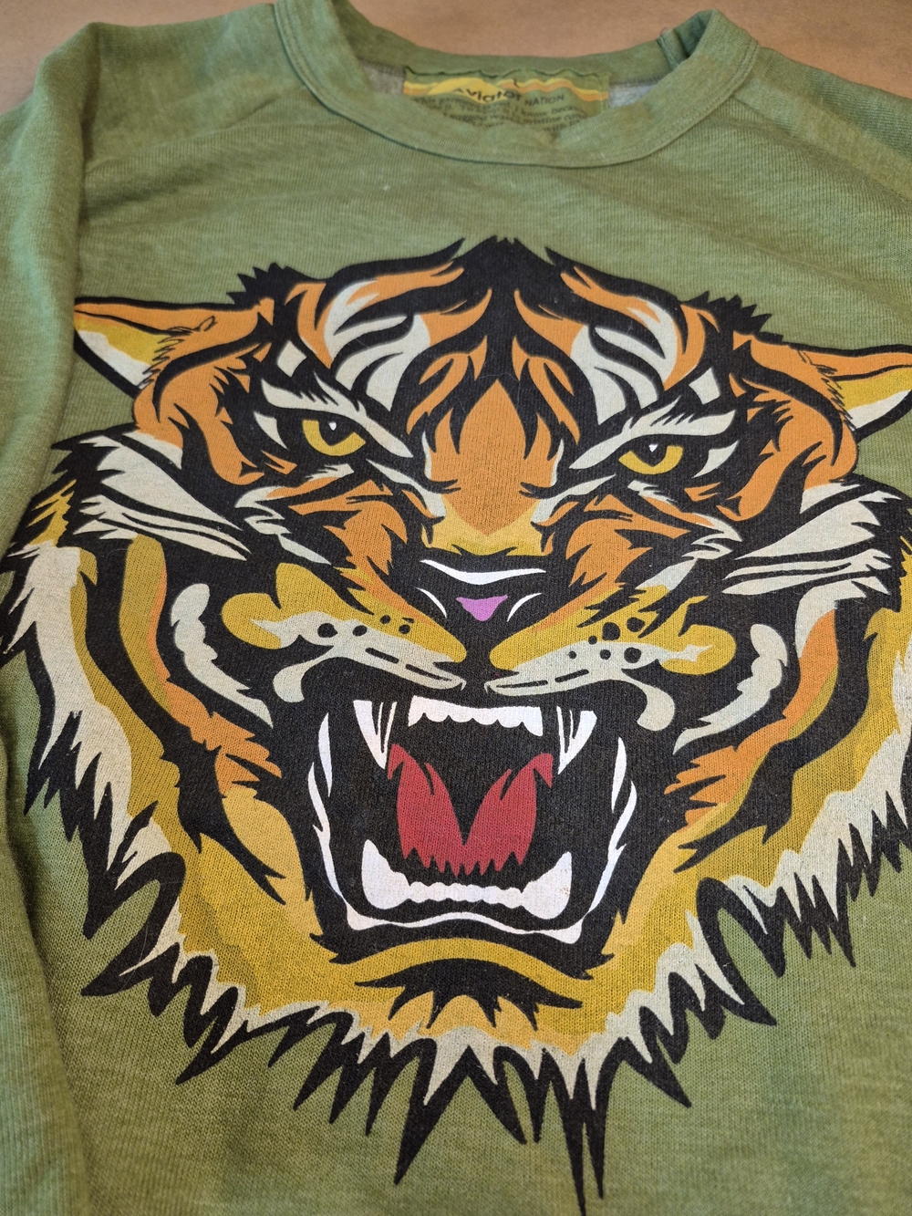 Aviator Nation Green Crewneck Sweatshirt with Tiger Graphic - Picture 3 of 8